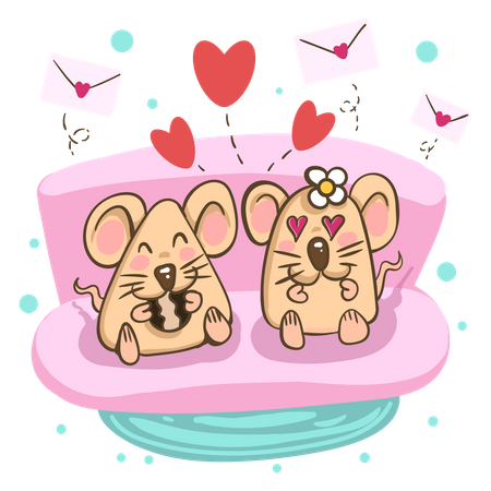 Casal de ratos romântico  Ilustração