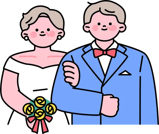 Casal recém-casado participa da cerimônia de casamento  Ilustração