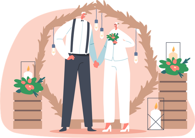 Casal recém-casado sênior em sua cerimônia de casamento  Ilustração