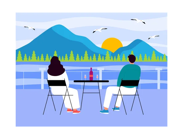 Casal relaxando nas férias  Ilustração