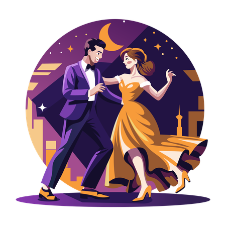 Casal romântico curtindo dança de casal  Ilustração