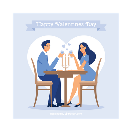 Casal romântico jantando no restaurante no dia dos namorados  Ilustração