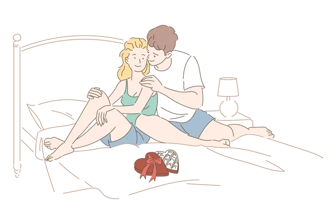 Casal romântico na cama  Ilustração