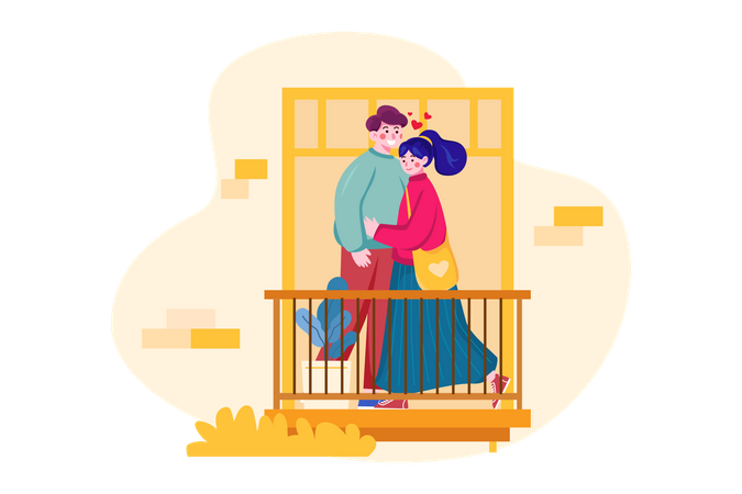 Casal romântico na varanda  Ilustração