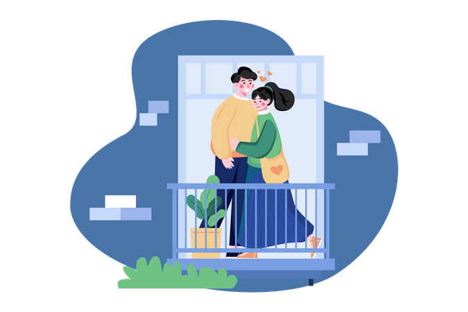 Casal romântico na varanda  Ilustração