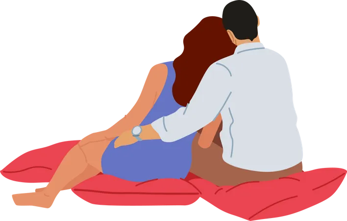 Casal se abraçando enquanto estão sentados juntos  Ilustração