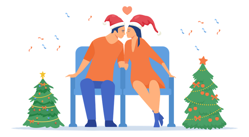 Casal se beijando no Natal  Ilustração