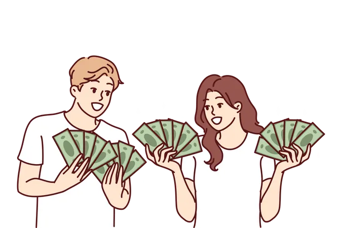 Casal segurando dinheiro  Ilustração
