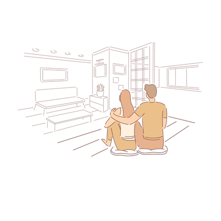 Casal sentado no apartamento juntos  Ilustração