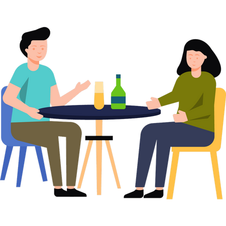 Casal sentado no restaurante  Ilustração