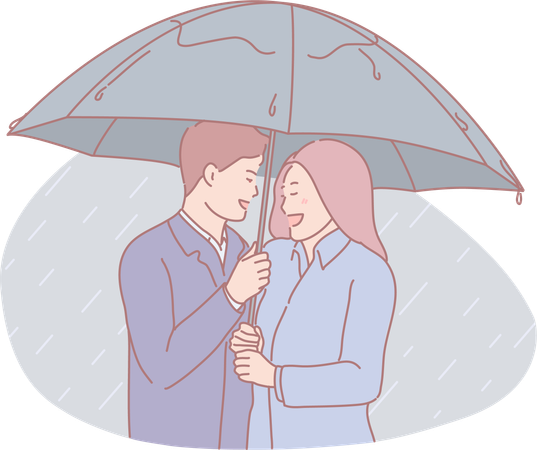 Casal sob guarda chuva  Ilustração