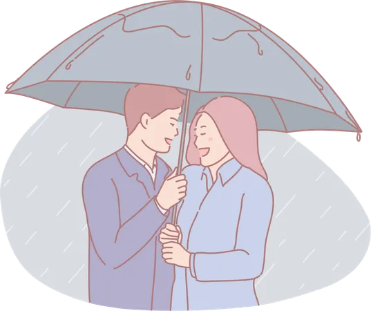 Casal sob guarda chuva  Ilustração