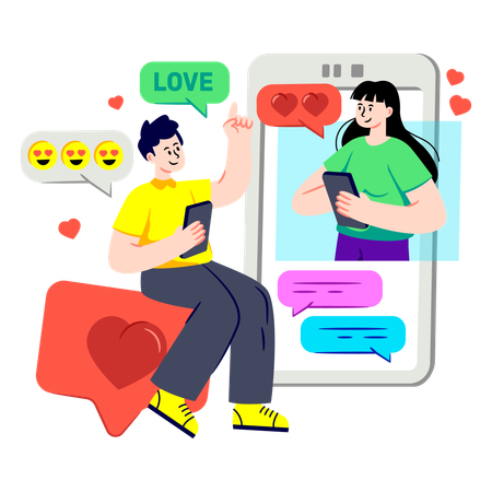 Casal tendo bate-papo amoroso online  Illustration