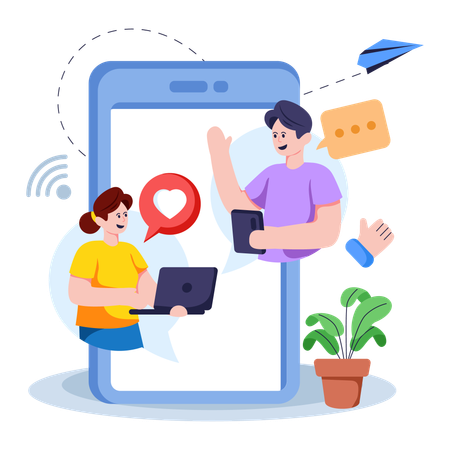 Casal tendo bate-papo romântico online  Illustration