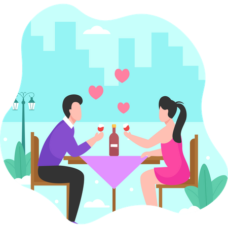 Casal tendo jantar romântico  Ilustração