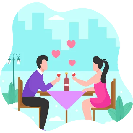 Casal tendo jantar romântico  Ilustração