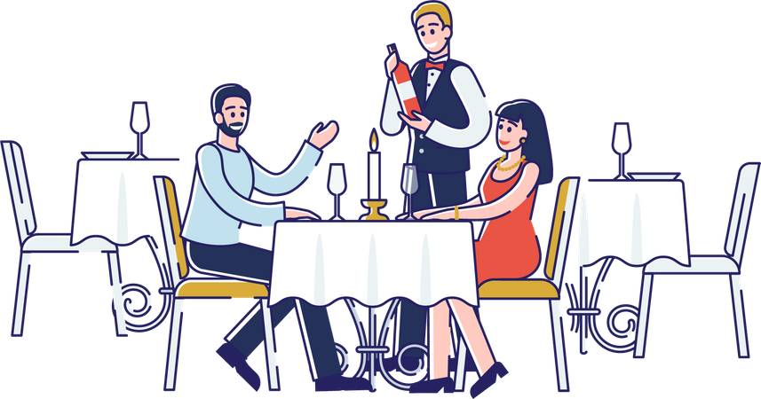 Casal tendo um jantar romântico juntos  Ilustração
