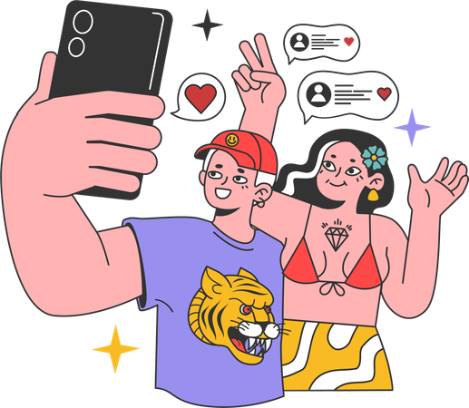 Casal tirando selfie  Ilustração