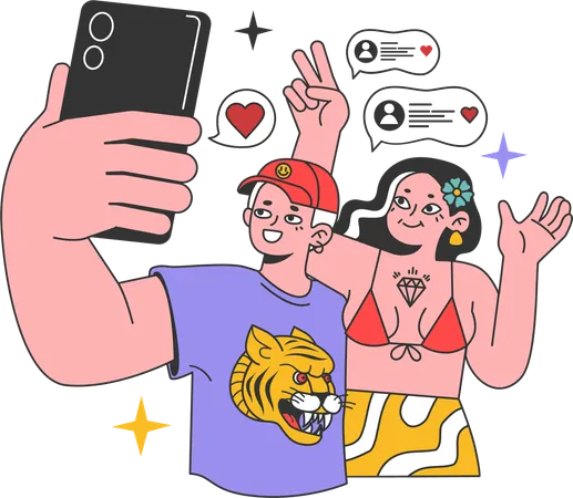 Casal tirando selfie  Ilustração