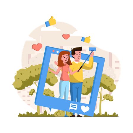 Casal tirando selfie  Ilustração