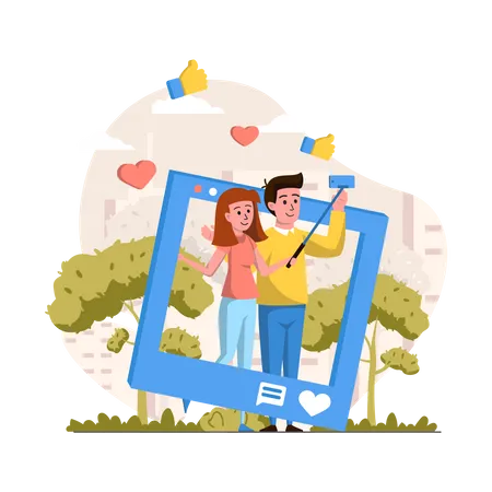 Casal tirando selfie  Ilustração