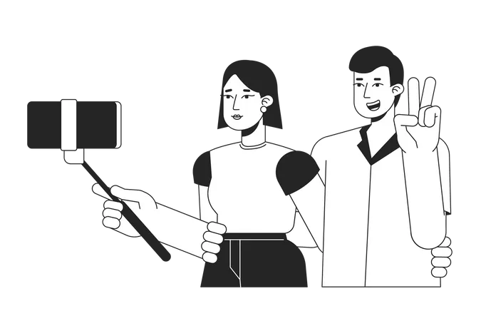 Casal tirando selfie  Ilustração