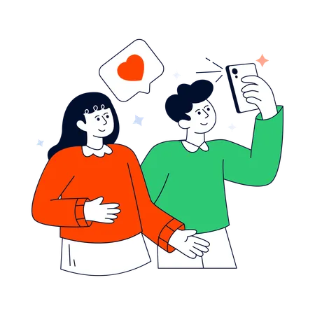 Casal tirando selfie juntos  Ilustração