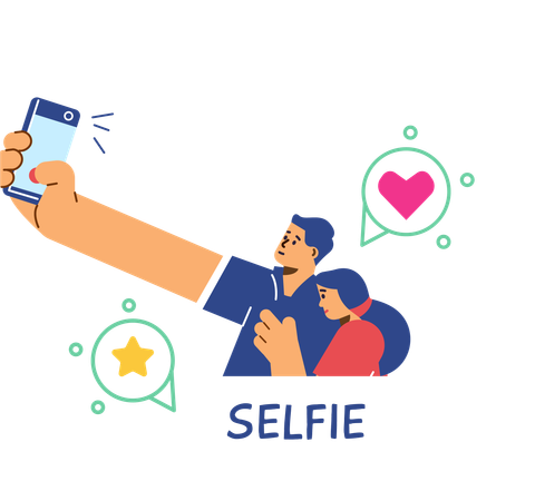 Casal tirando selfie com o celular  Ilustração