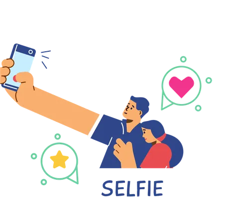 Casal tirando selfie com o celular  Ilustração