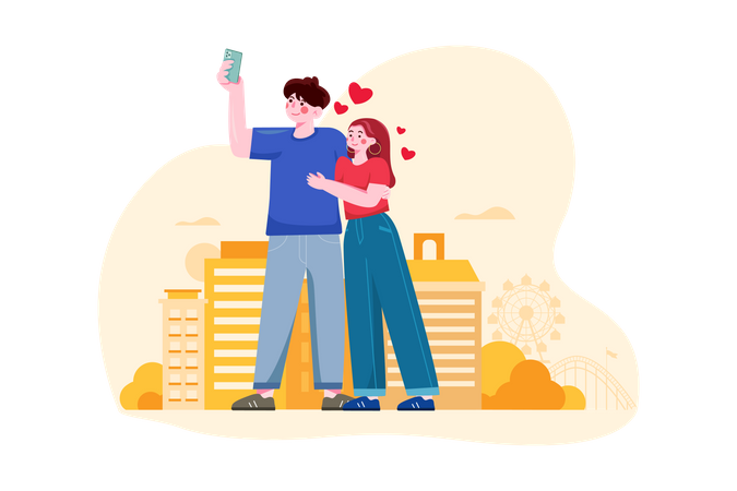 Casal tirando uma selfie  Ilustração