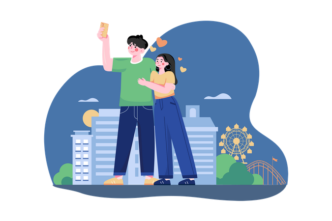 Casal tirando uma selfie  Ilustração