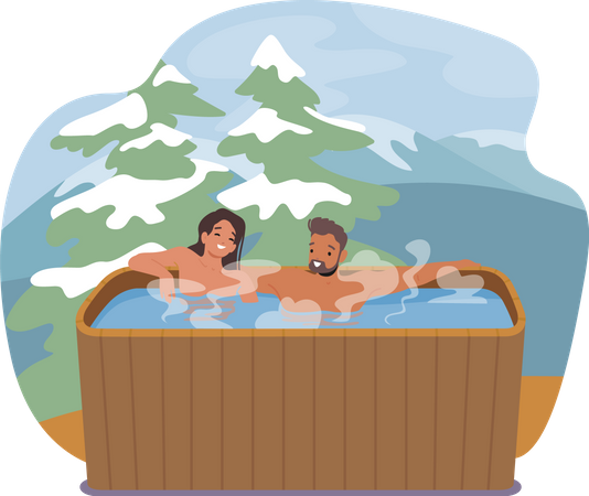 Casal tomando banho de sauna  Ilustração