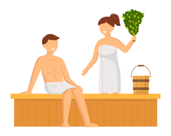 Casal tomando banho de sauna  Ilustração
