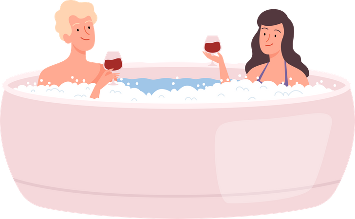 Casal tomando banho juntos  Ilustração