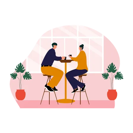Casal tomando café juntos  Ilustração