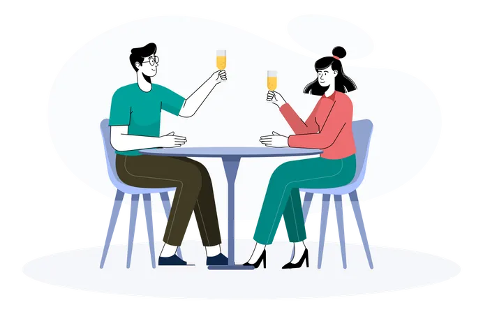 Casal bebendo coquetel no restaurante  Ilustração