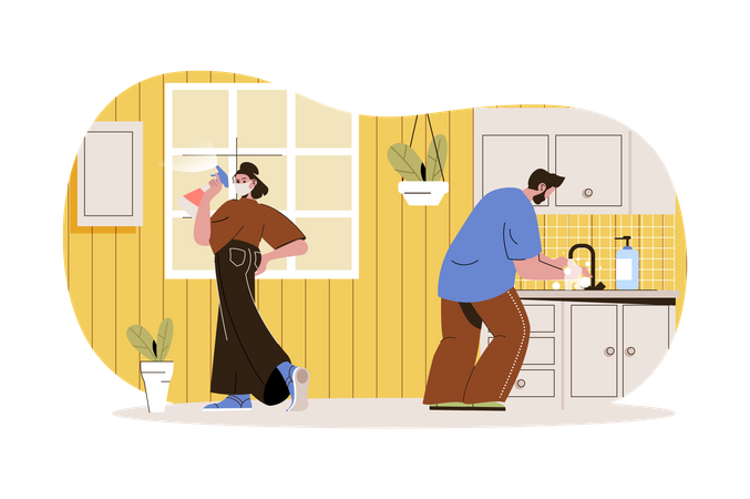 Casal tomando medidas de segurança  Illustration