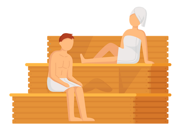 Casal tomando sauna spa  Ilustração
