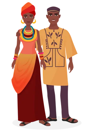 Casal tribal africano em traje tradicional  Ilustração