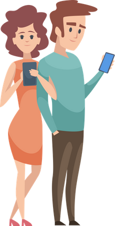 Casal usando celular  Ilustração