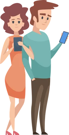 Casal usando celular  Ilustração