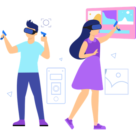 Casal usando ferramentas VR  Ilustração