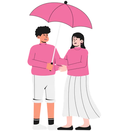 Casal usando guarda-chuva no Dia dos Namorados  Ilustração
