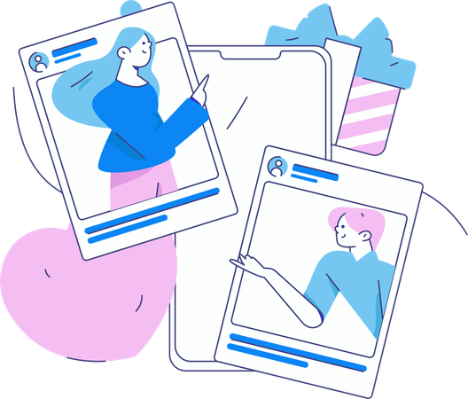 Casal usando redes sociais  Ilustração