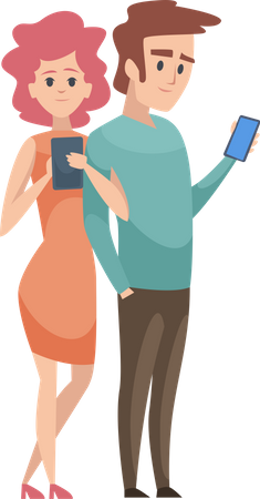 Casal usando telefone  Ilustração