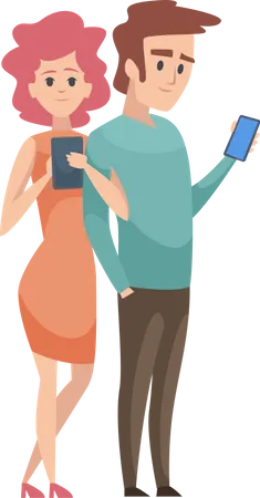 Casal usando telefone  Ilustração