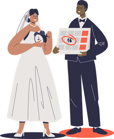 Casal usando vestido de noiva  Ilustração