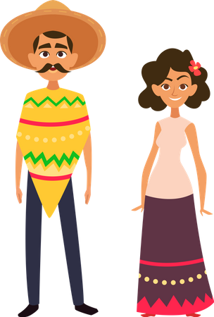 Casal usando vestido mexicano  Ilustração