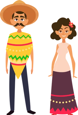 Casal usando vestido mexicano  Ilustração