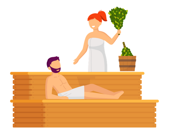 Casal fumegante na sauna  Ilustração